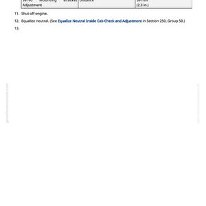 May include: A page from a manual with instructions for adjusting a servo mounting bracket. The text includes measurements of 59 mm (2.3 in.). The document also includes instructions to shut off the engine and equalize neutral.