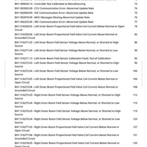 May include: A manual page detailing diagnostic trouble codes for boom hydraulics, under the heading "Live With Safety". The text lists various error codes and descriptions.