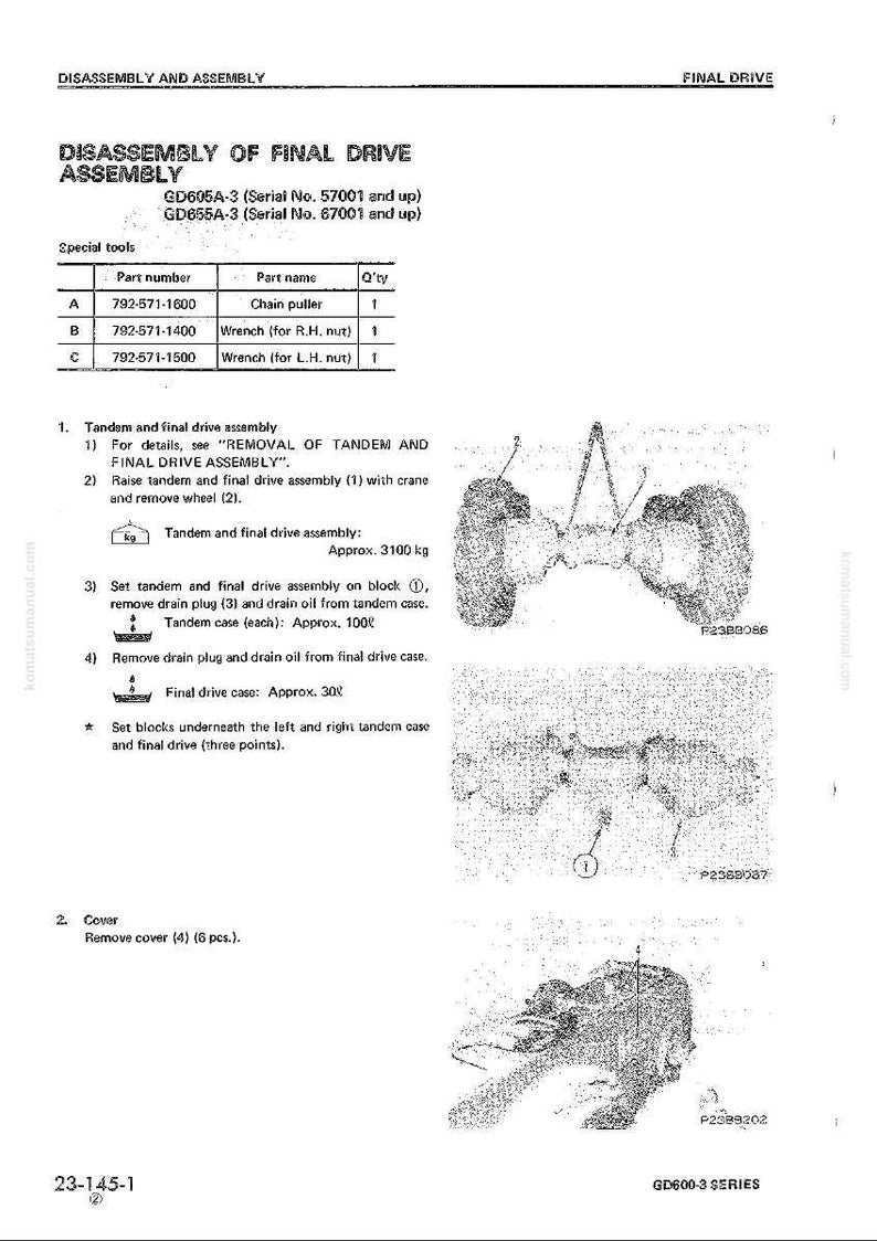 Pu&ograve; includere: Diagramma tecnico che illustra lo smontaggio di un gruppo di trasmissione finale, con numeri di parte e istruzioni. Il diagramma include illustrazioni di componenti meccanici, con misure in chilogrammi e un carter di trasmissione finale di circa 30 kg.