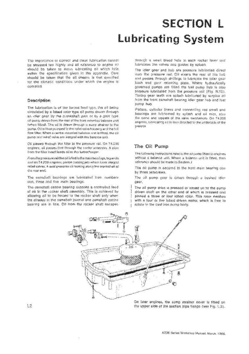 May include: Diagram of a lubricating system from a workshop manual. The image shows the oil pump, filter, and other components with labels and text. The text includes the title "Lubricating System" and technical descriptions.