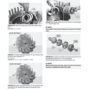 May include: Technical diagram illustrating mechanical assembly steps. Includes close-ups of components, measurements in millimeters, and diagrams for checking dimensions. Features labeled parts and assembly instructions.