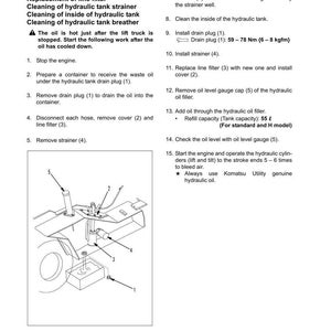 May include: Diagram illustrating hydraulic tank maintenance, detailing oil replacement, filter cleaning, and strainer removal. Instructions and component labels are provided for the BX50 Series. Includes safety warnings and specifications.