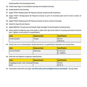 Op de afbeelding: Een pagina uit een handleiding met instructies voor mechanische montage. Bevat stappen voor het installeren van duwers, het aanbrengen van vet en het aandraaien van componenten. Afmetingen in mm en Newtonmeters.