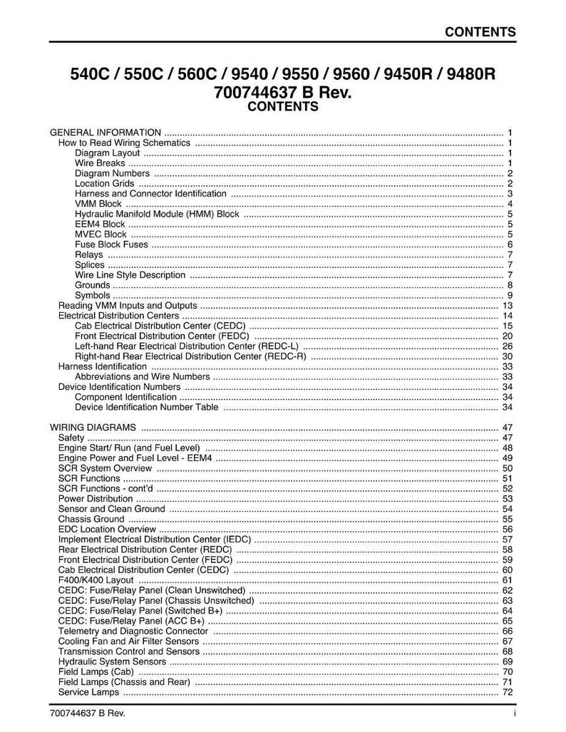 Diagramas de cableado de la cosechadora Massey Ferguson 540C, 550C, 560C, 9540, 9550, 9560, 9450R y 9480R en formato PDF / Descarga instantánea imagen 6