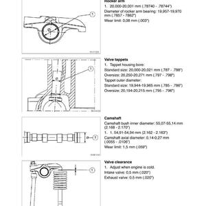 May include: Technical diagram with engine specifications. Includes diagrams of rocker arms, valve tappets, camshaft, and valve clearance. Measurements are in millimeters and inches. The document is dated March 13, 2001.