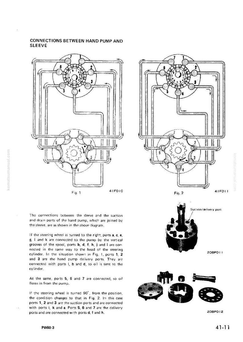 May include: Diagram of hand pump and sleeve connections, with detailed illustrations and labels. Includes a 3D rendering of a pump and various mechanical components. Text explains the function of the parts.