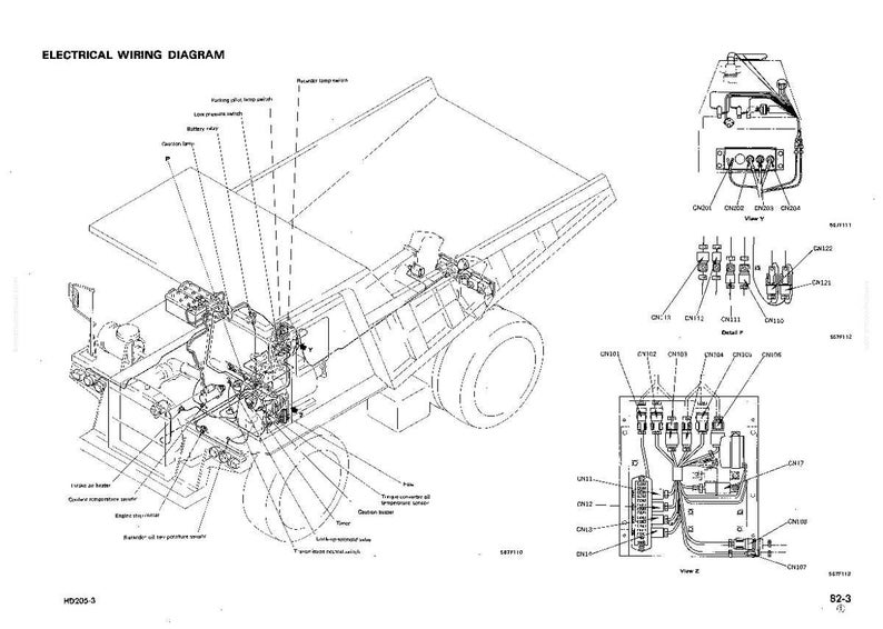 May include: Electrical wiring diagram of a heavy-duty vehicle, featuring detailed schematics and component labels. The diagram is in black and white, showing the internal wiring and connections of the vehicle's electrical system.