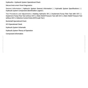 May include: A white page with the title "CCU 001638.00 - Hydraulic Oil Temperature Very Hot" and a list of hydraulic system operational checks and diagnostics. The text indicates the fluid is too hot to continue operation.