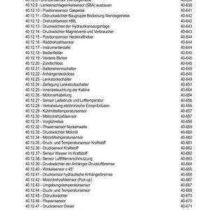 May include: A German-language contents list of automotive parts, including sensors, switches, and other mechanical components. The document is organised with part numbers and descriptions, such as "Drehzahlsensor" and "Druckw&auml;chter".