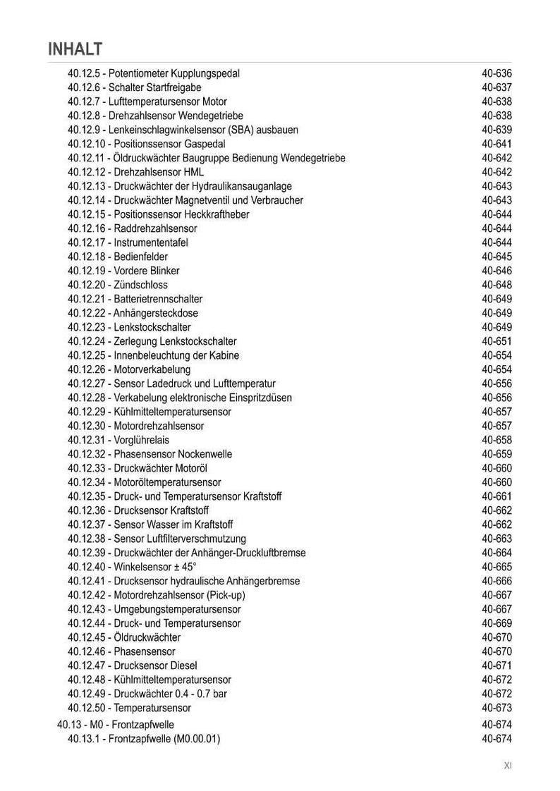 May include: A German-language contents list of automotive parts, including sensors, switches, and other mechanical components. The document is organised with part numbers and descriptions, such as "Drehzahlsensor" and "Druckw&auml;chter".