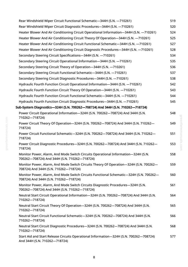 May include: A manual page detailing automotive circuit diagrams and diagnostic procedures. Topics include power circuits, steering circuits, and alarm systems. The page number is 8.