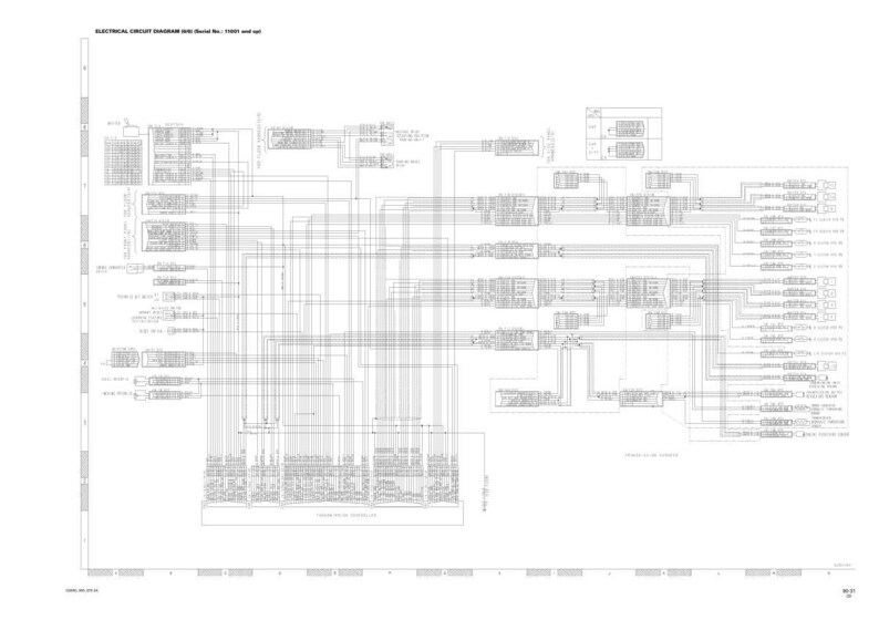 Op de afbeelding: Een gedetailleerd elektrisch schema, weergegeven in zwart-wit, met talrijke lijnen en symbolen. Het schema bevat tekst bovenaan met het model en serienummer. De lay-out is complex en technisch.