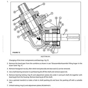 May include: Diagram of a filling auger bevel gear assembly, labeled with letters and numbers. The image is a technical illustration with cross-sections, showing internal components and their arrangement. Text includes instructions for disassembly and assembly.