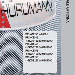 May include: An image featuring the H&uuml;rlimann logo and text, with the words "MANUALE OFFICINA" visible. Below, a list of "PRINCE" model numbers and associated codes is displayed against a perforated metal background.