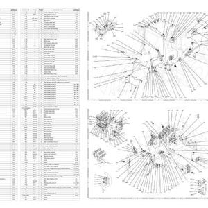 May include: A detailed technical diagram with multiple exploded views of mechanical components. The image includes a parts list with numerous entries and diagrams showing the assembly of various parts. The diagrams are in black and white.