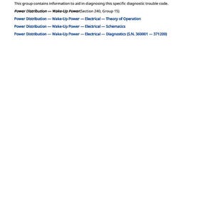 May include: A white document with black text detailing system diagnostics. The title reads "CAB 523746.06 - System wake-up power is OFF when commanded ON by control unit CAB." Several lines of text describe power distribution and electrical components.