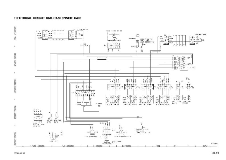 May include: A detailed electrical circuit diagram labeled "ELECTRICAL CIRCUIT DIAGRAM (INSIDE CAB)". The diagram is in black and white, featuring numerous lines, symbols, and text labels, illustrating the internal wiring of a system.