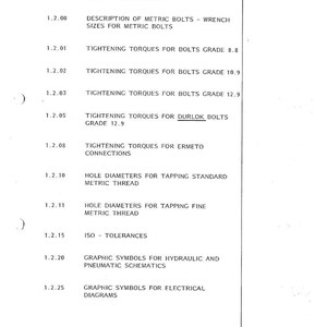 May include: A white printed page from February 1982 with the Liebherr logo. The page contains a table of data and torque specifications, including tightening torques for bolts and hole diameters for metric threads.