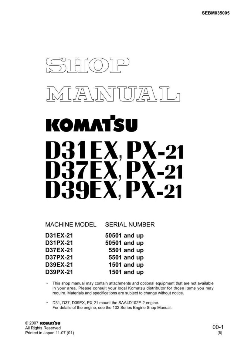 May include: A white shop manual with the Komatsu logo and model numbers D31EX, PX-21, D37EX, PX-21, and D39EX, PX-21. The manual includes machine model and serial number information.