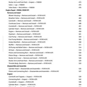 May include: A detailed list of engine repair procedures, including removal, installation, and inspection steps for various components like the cylinder head, oil pump, and piston rings. The text is in black font on a white background.