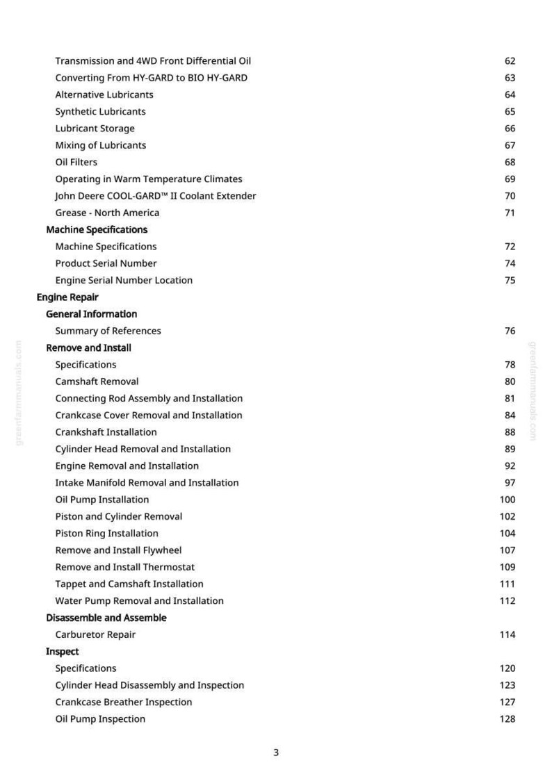 Puede incluir: Una p&aacute;gina de manual con un &iacute;ndice detallado. Los temas incluyen "Reparaci&oacute;n del motor", "Filtros de aceite" e "Instalaci&oacute;n del cig&uuml;e&ntilde;al". Los n&uacute;meros de p&aacute;gina se enumeran junto a cada entrada.