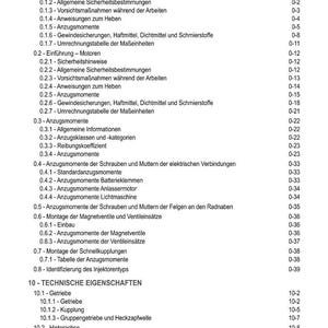 K&ouml;nnte beinhalten: Inhaltsverzeichnis in deutscher Sprache, das technische Informationen enth&auml;lt. Abschnitte umfassen Motoren, Sicherheitsrichtlinien und Montageanweisungen. Ma&szlig;e in Zentimetern.