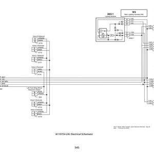 May include: Electrical schematic diagram with labels and lines, detailing the wiring of a lighting system. Includes components like lighting modules, solenoids, and accessory outlets. Text at the bottom reads "N119724-UN: Electrical Schematic".