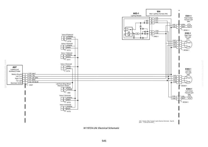 May include: Electrical schematic diagram with labels and lines, detailing the wiring of a lighting system. Includes components like lighting modules, solenoids, and accessory outlets. Text at the bottom reads "N119724-UN: Electrical Schematic".