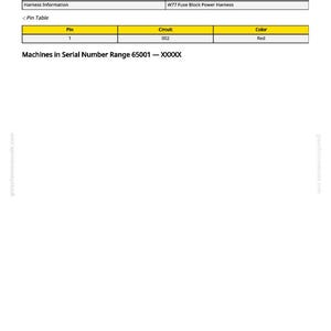May include: A component information table with a yellow header and white background. The table includes details on the number of pins, connection points, and harness information. A pin table shows circuit and color details.