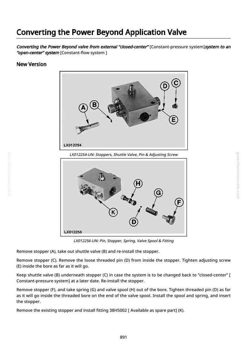 May include: Diagram of a valve conversion process, with labeled parts A through K. The image includes two detailed diagrams of the valve components, along with instructions for converting the valve system.