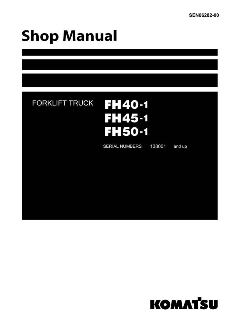 May include: A white Shop Manual with black text and a black background. The manual includes the text "FORKLIFT TRUCK" and model numbers FH40-1, FH45-1, and FH50-1. The Komatsu logo is at the bottom.