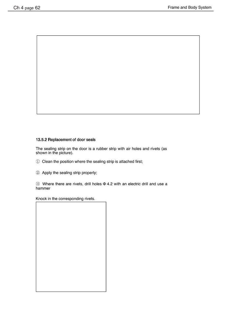 Op de afbeelding: Pagina uit een handleiding met uitleg over het vervangen van deurdichtingen. De tekst beschrijft het proces, inclusief reinigen, aanbrengen van de afdichtstrip, boren van gaten en gebruik van een hamer. Diagrammen en instructies zijn inbegrepen.