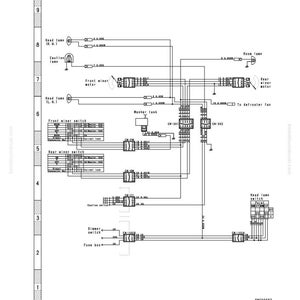 Pu&ograve; includere: Schema elettrico per una cabina, con componenti etichettati come fari, motore tergicristallo anteriore e interruttore dimmer. Lo schema include una scatola fusibili e vari connettori.