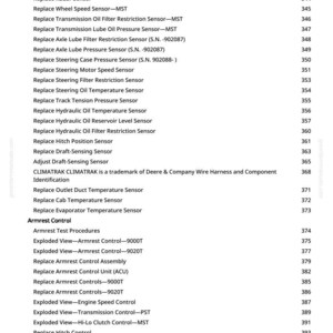 May include: A printed page with a list of automotive parts and their corresponding page numbers. The list includes items like sensors, filters, and control units, with the text "Armrest Control" as a section heading.