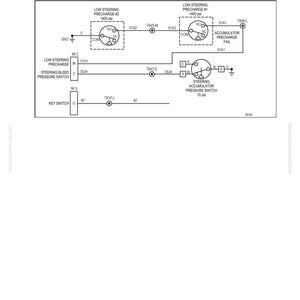 May include: A detailed circuit diagram with text including "LOW STEERING PRECHARGE" and "STEERING ACCUMULATOR PRESSURE SWITCH". The diagram shows various components and connections, with labels and measurements in psi.