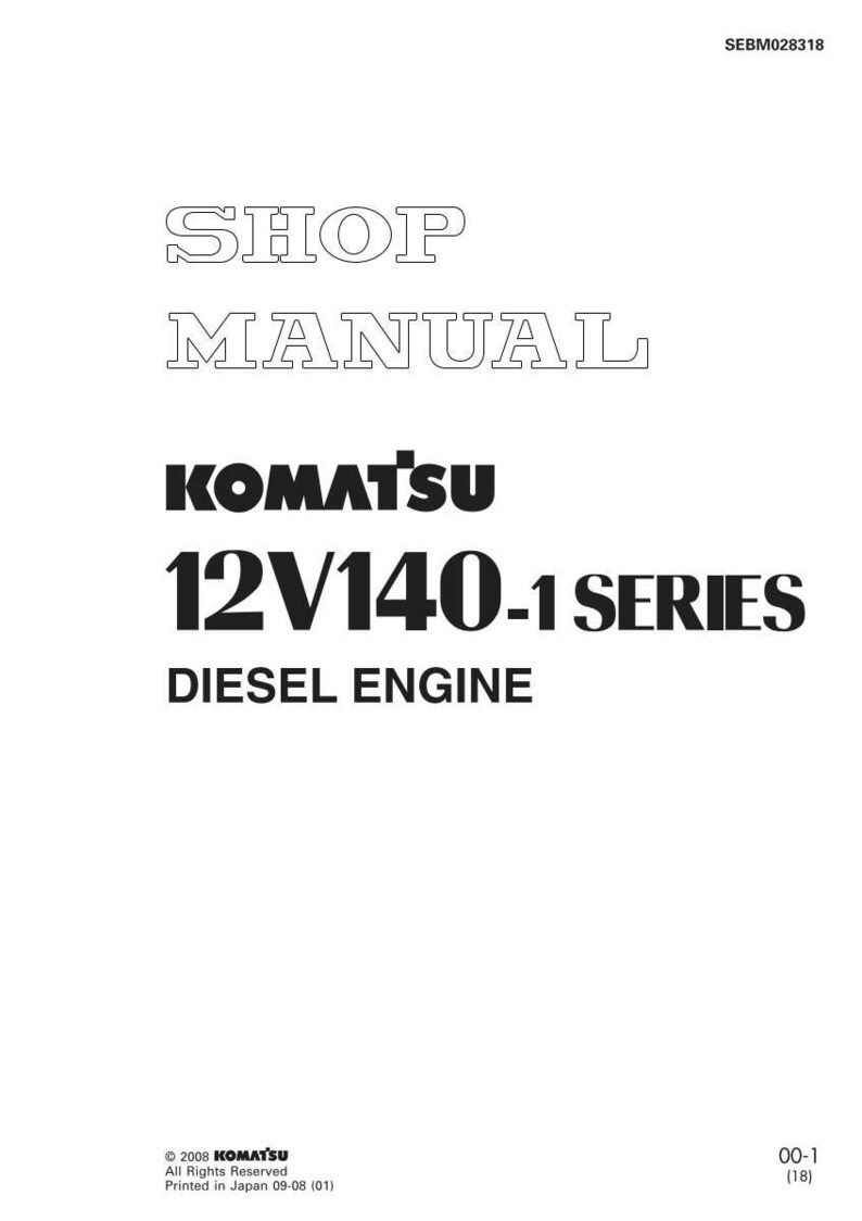 May include: A white cover with the text "SHOP MANUAL" and "KOMATSU 12V140-1 SERIES DIESEL ENGINE" in black. The cover also includes copyright information and the text "Printed in Japan".