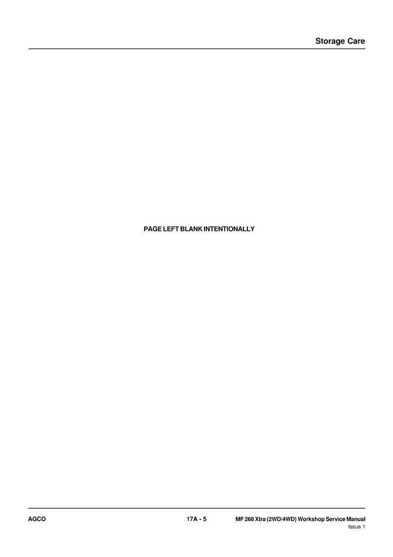 May include: A white page from a manual with the text "PAGE LEFT BLANK INTENTIONALLY". The top of the page reads "Storage Care". The bottom of the page has the text "AGCO", "17A-5", and "MF 268 Xtra (2WD/4WD) Workshop Service Manual Issue 1".