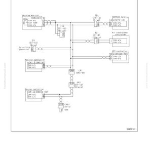 May include: A circuit diagram for CAN 2 communication, with labels for components like the machine monitor, engine controller, and KOMTRAX terminal. The diagram shows various connectors and controllers, with text labels and lines indicating connections.