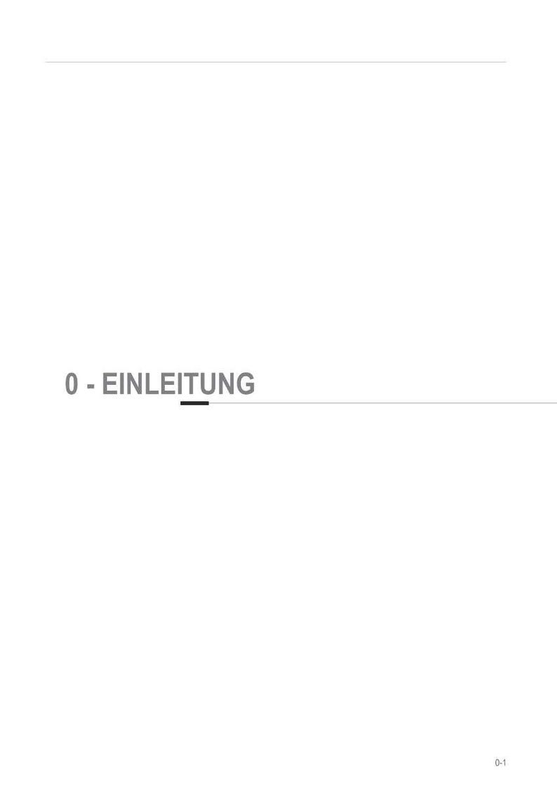 Puede incluir: Fondo blanco con el texto "0 - EINLEITUNG" en gris sin serifa. El texto est&aacute; centrado horizontal y verticalmente. Una l&iacute;nea horizontal fina est&aacute; encima del texto.