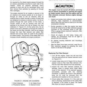Peut inclure: Sch&eacute;ma d'un ensemble de filtre &agrave; air de moteur avec des pi&egrave;ces &eacute;tiquet&eacute;es : collecteurs de poussi&egrave;re, section de pr&eacute;nettoyage, couvercle d'entr&eacute;e d'air et couvercle d'&eacute;l&eacute;ment. Le texte fournit des instructions pour l'entretien et le remplacement.
