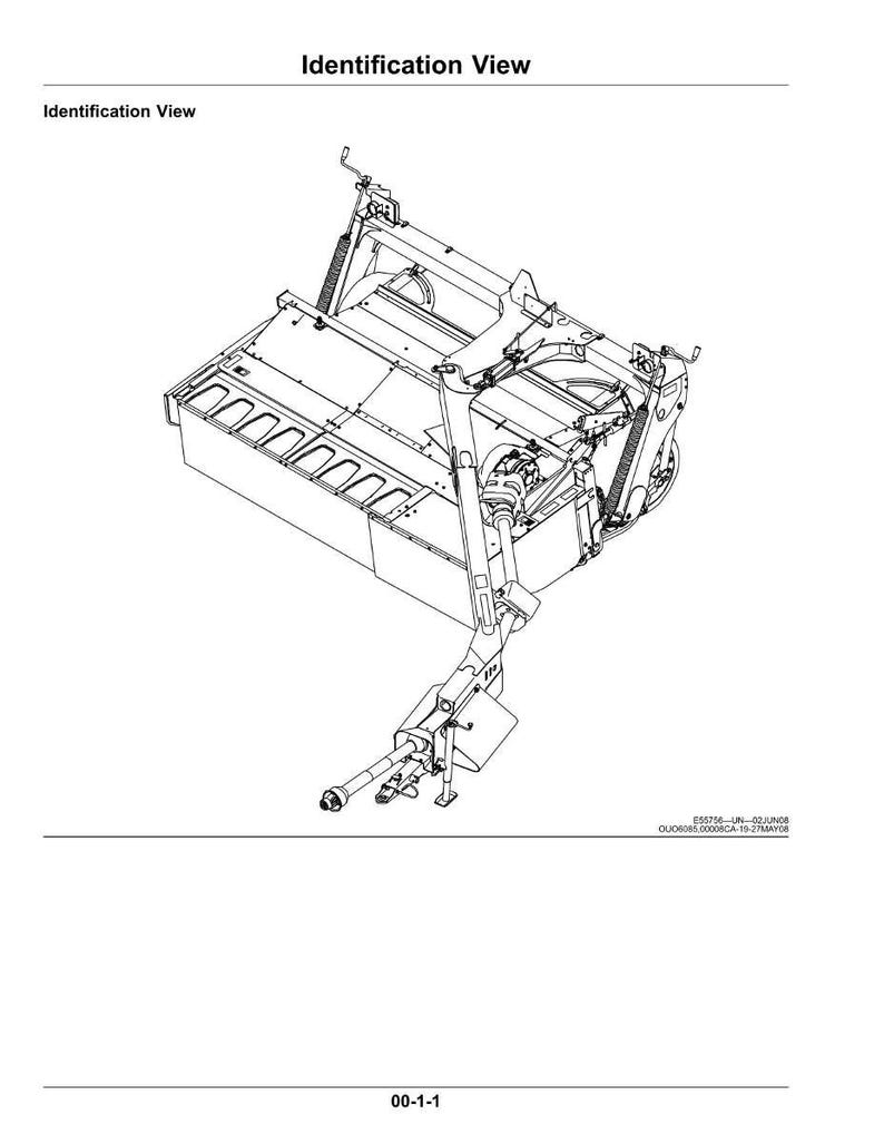 May include: An identification view diagram of a mechanical assembly, rendered in black and white. The diagram shows the internal components and structure of the machine, with labels and detailed lines. The text "Identification View" is at the top.