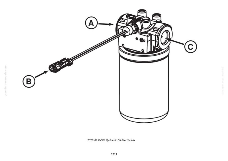 May include: Line drawing of a hydraulic oil filter switch. The switch has a cylindrical body with various ports and a long, thin probe extending from it. The image is labeled with letters A, B, and C, pointing to different parts of the switch.
