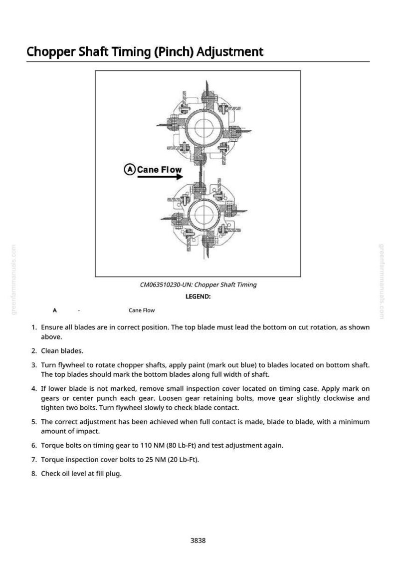 Pu&ograve; includere: Diagramma tecnico che illustra la regolazione della fasatura dell'albero della trinciatrice. L'immagine mostra uno schema dell'assemblaggio dell'albero, con etichette e istruzioni. Include le specifiche di coppia in Newton metri e libbre-piedi.