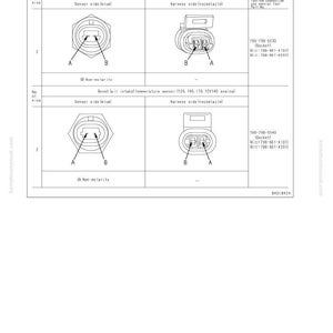 May include: Diagram of Packard connectors for engine components, including temperature sensors. The image shows detailed views of sensor and harness sides, with labels A and B. Text includes part numbers and specifications.