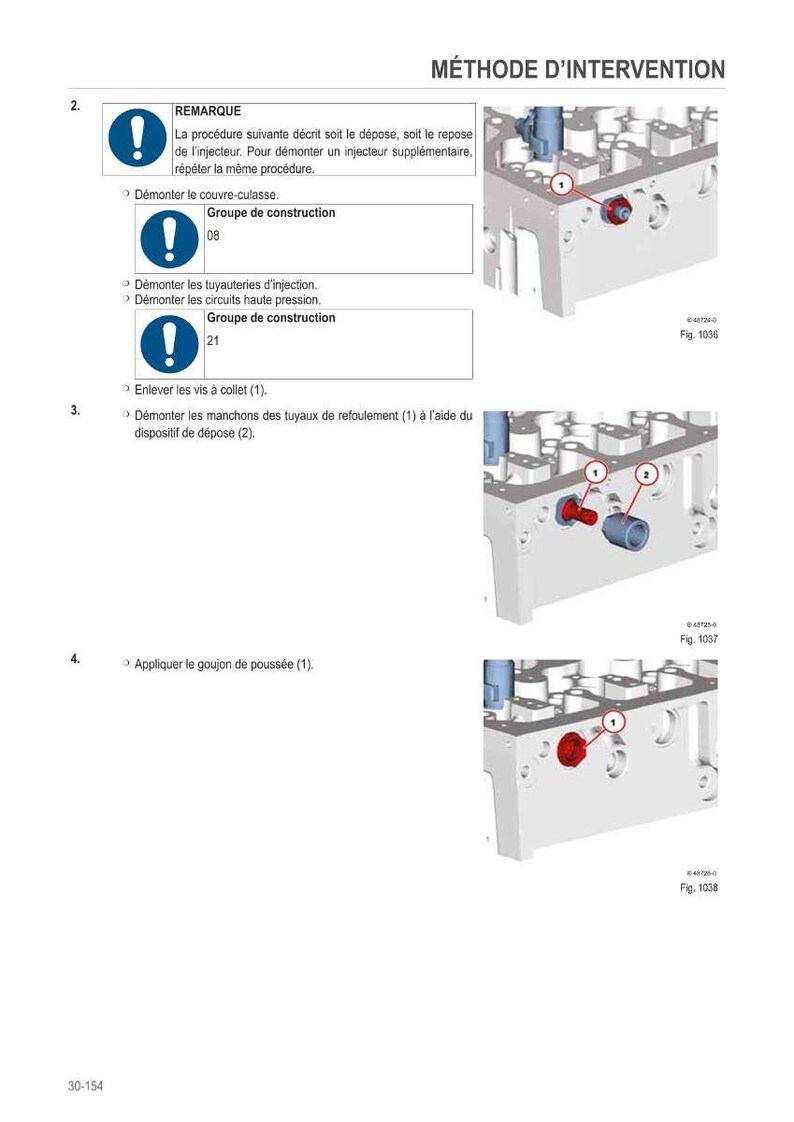 May include: Technical diagram with instructions for a mechanical process. The image shows detailed illustrations of components with labels and arrows. Text includes instructions and warnings, with the title "METHODE D'INTERVENTION".