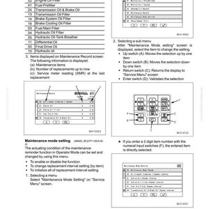 May include: A detailed diagram from an electrical system manual, featuring a table of maintenance record items and a menu for settings. The image includes text and diagrams for adjusting and testing.