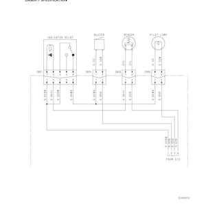 May include: An electrical circuit diagram for an Iraqi specification, featuring an indicator relay, buzzer, sensor, and pilot lamp. The diagram includes various components and wiring details, with text labels and measurements.