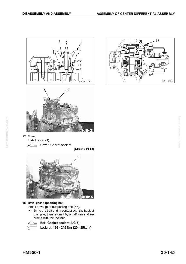 May include: Diagrams and photographs illustrate the disassembly and assembly of a mechanical component. The images show detailed views of parts, including a cover, bolts, and sealant, with labels and instructions for assembly.