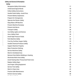 May include: A printed "Table of Contents" from a manual, listing safety topics like "Prevent Battery Explosions" and "Use Safety Lights and Devices". The page number is 2.