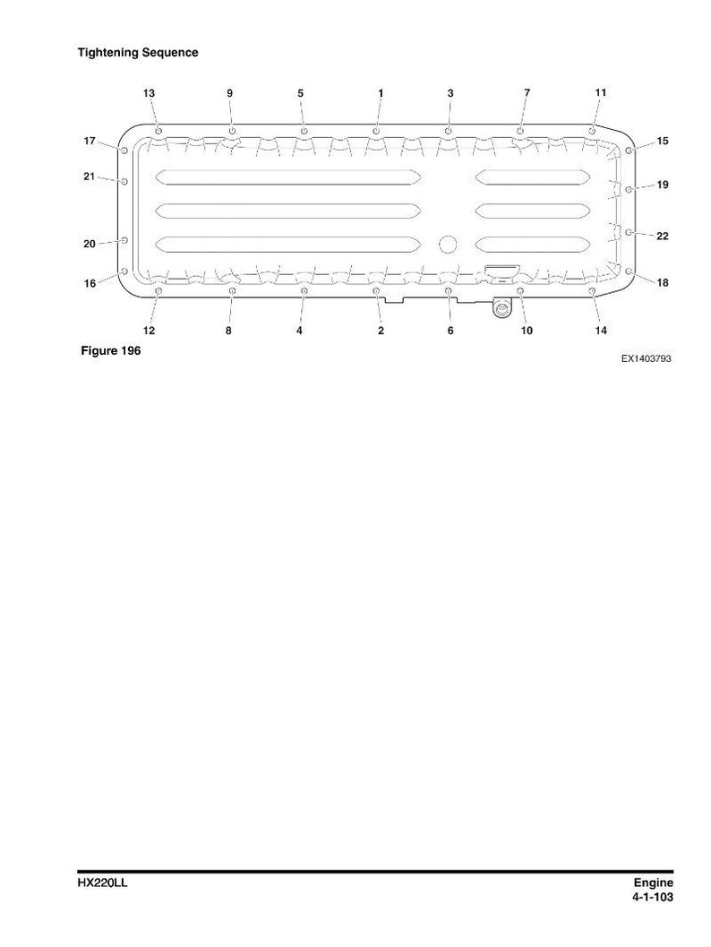 May include: Diagram of an engine component with a tightening sequence labeled 1 through 22. The component is rectangular with multiple bolt holes and internal ridges. Text includes "Tightening Sequence" and "Figure 196".